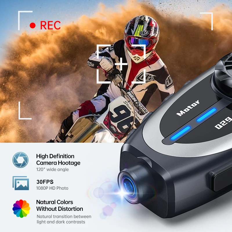 

1080P DVR Motorcycle Intercom Helmet Headset 500M Music Share Headphone WiFi Video Recorder 1500Mah Waterproof Wide Angle Camera