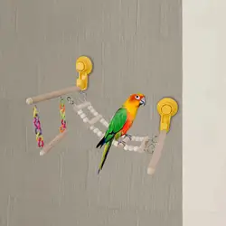Suction Cup Parrot Stand Wooden Climbing Hanging Bird Toy Cockatiel Wood Ladder Exercise Stand for Budgie Bluebirds Hummingbird
