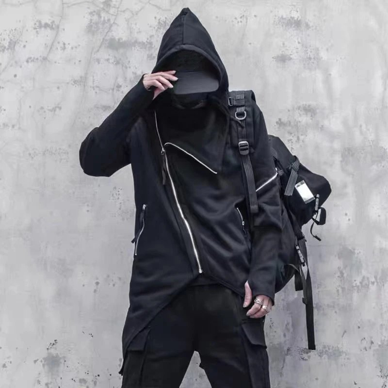 

ARENS Techwear Harajuku Hoodies Men 2023 New Zipper Design Irregular Hem Coat Hip Hop Streetwear Sweatshirts