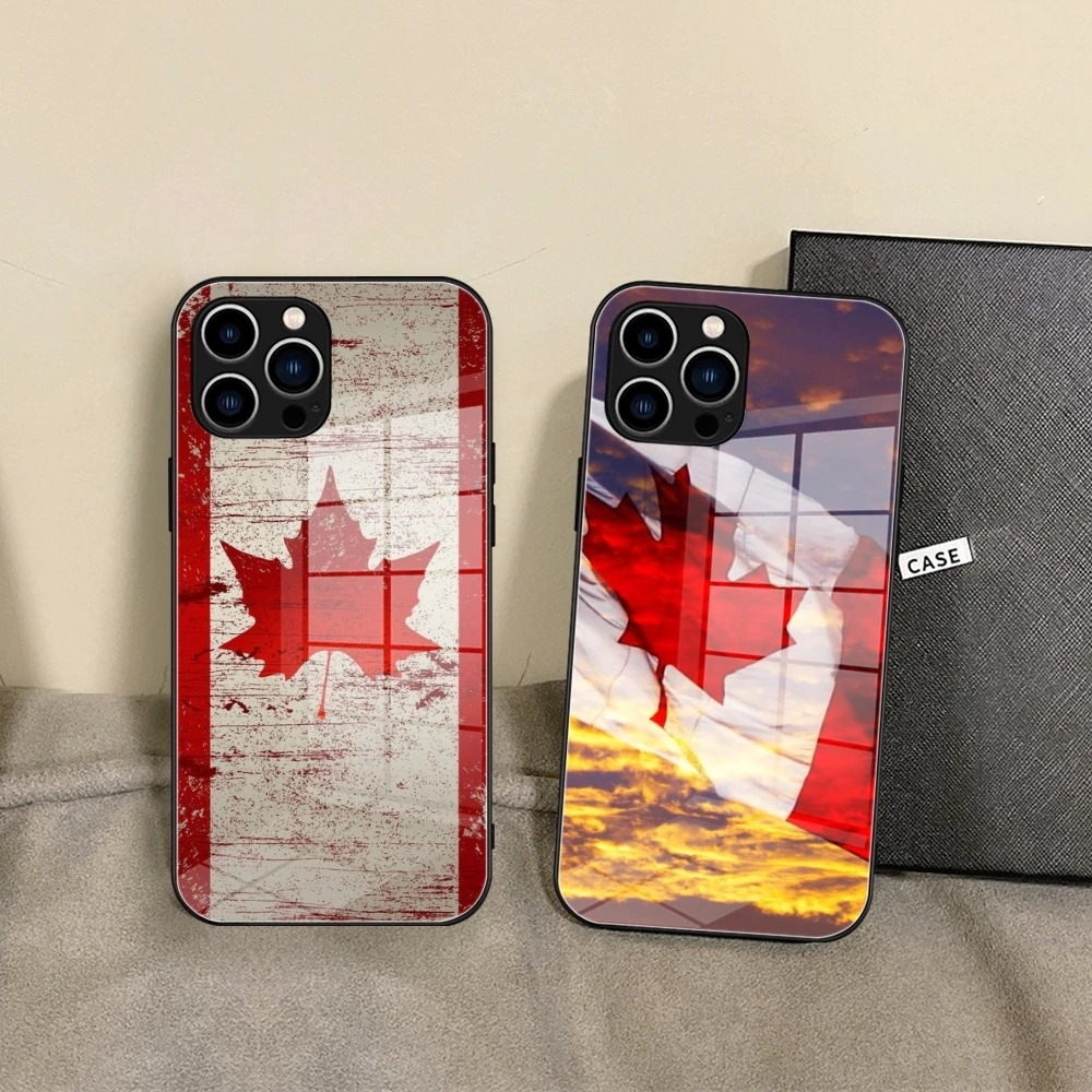 

C-canada art flag Phone Case Glass phone case For IPhone 16 Promax 15 Pro 14 plus 13 Pro 12 mini 11 Samsung S24 S23 Black Covers