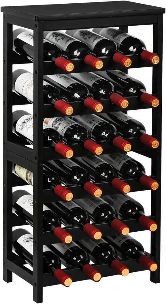 

Wine Rack Freestanding Floor, 6-Tier Display Wine Storage Shelves with Table Top, 24-Botttle Bamboo Wine Rack Shelf for Kitchen