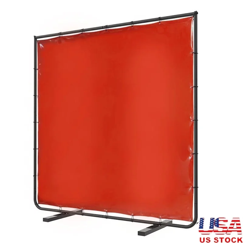 

Red Vinyl Welding Screen Frame 6' x 6' - Flame Resistant, Protects Workers from Sparks and UV Flash, Easy to Assemble