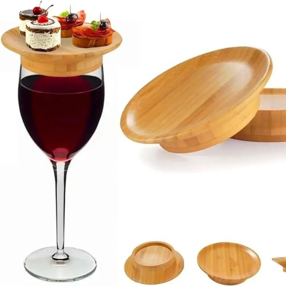 10.16*7cm Bamboo Reusable Cup Lid for Red Wine and Food Platters Packaging with Splash-proof Function Bamboo Cup Lid Coasters