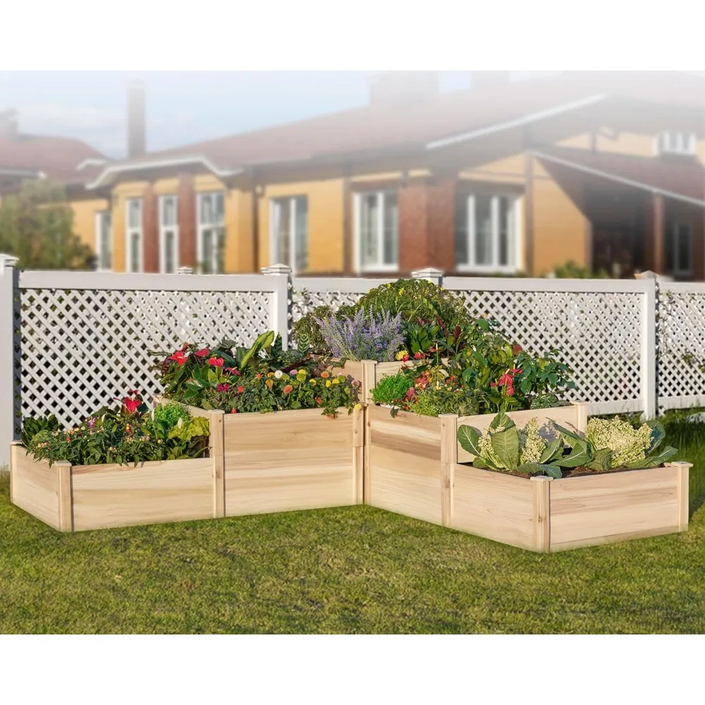 Raised Garden Bed Outdoor Gardening, 3-Tier Wood Planter Box with Cedar Leg, Baseboard and Leakage Hole, Large Garden Box