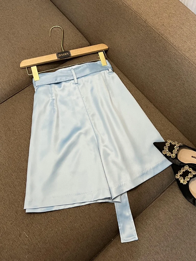 Injet cetim ultra-corte terno jaet e orts conjunto de duas peças feminino celebridade faion outono inverno commute sle a693