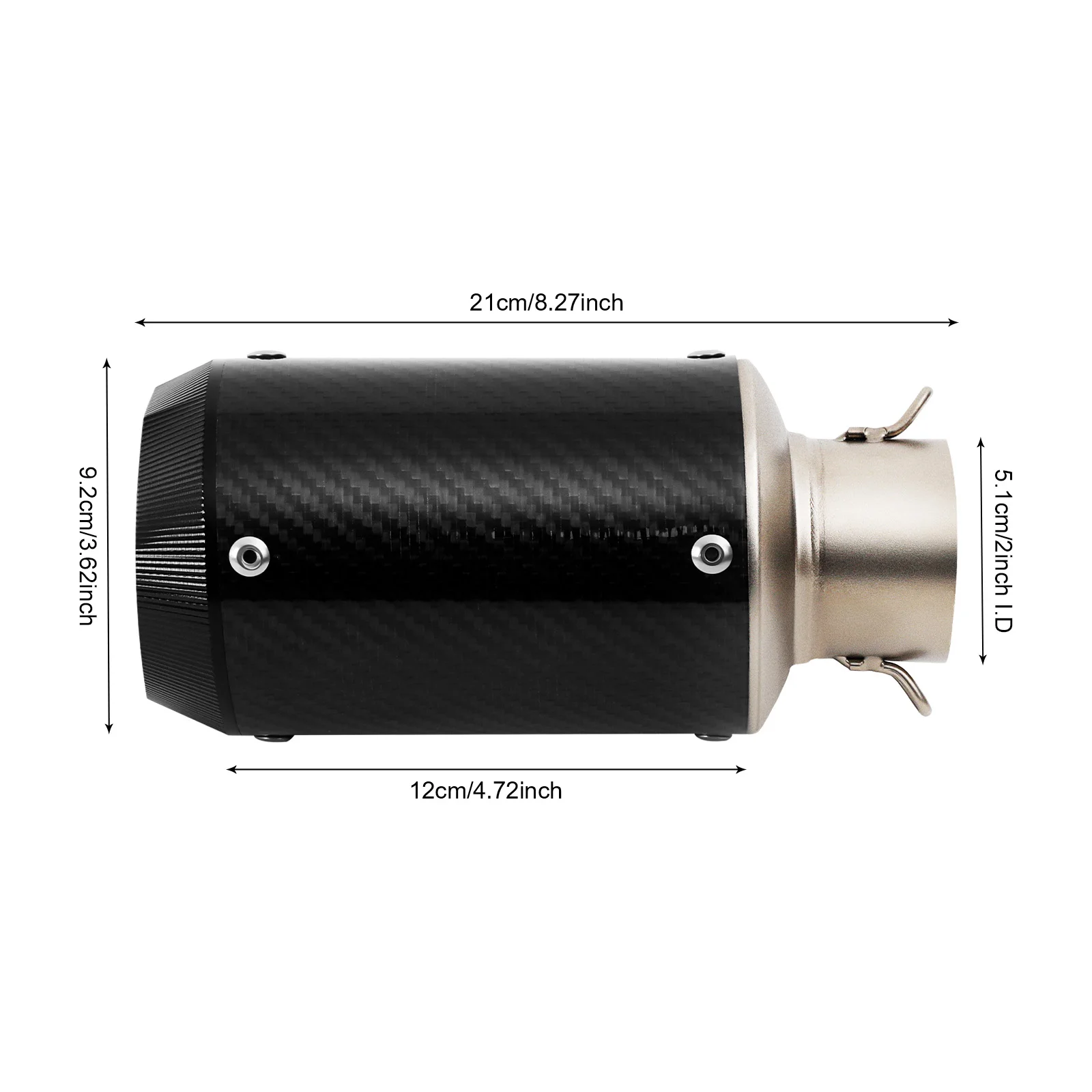 ماسورة عادم الدراجة النارية، أنبوب كاتم صوت من ألياف الكربون مقاس 2 بوصة مناسب عالمي لدراجة الطرق الوعرة سكوتر ATV