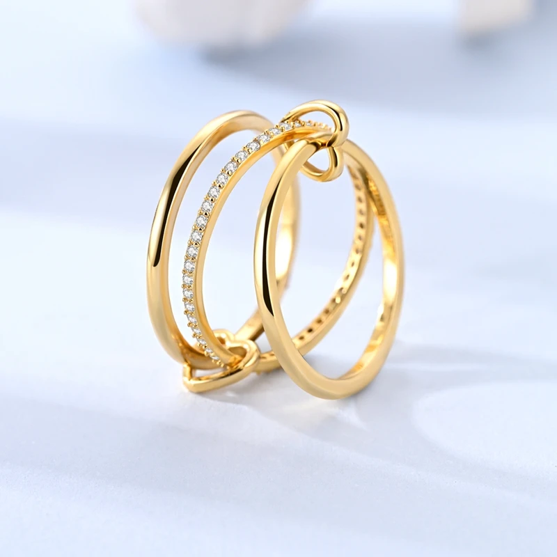

New Original 925 Silver Closed Ring Gold Geometric Line Love Zircon Ring Women Valentine's Day Birthday Anniversary Jewelry Gift