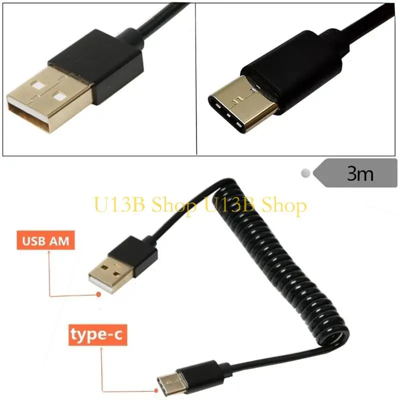 U13B USB 3.1 Type-C Male to USB 2.0 Male Charging Cable Spring Data Cable Type C For Phone Tablets Retractable Cable