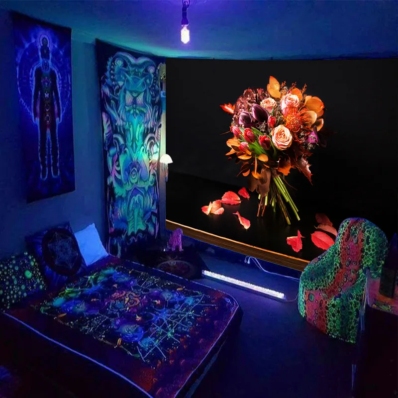 Fluorescent Tapestry UV  Skull Lover Home Decor Psychedelic  Indoor Aesthetics Luminous  Decoration image 6