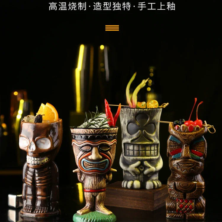 Bar Poker Tiki Mug Creative Hawaii Ceramic Tiki Mug Personalized Cocktail Cup Zombie Cup Porcelain Beer Wine Mug Cup Bar Tools