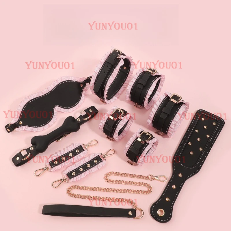 Black Maid Lace Collar Silicone Puppy Bone Bracelet Foot Ring Eye Mask Six-piece Set