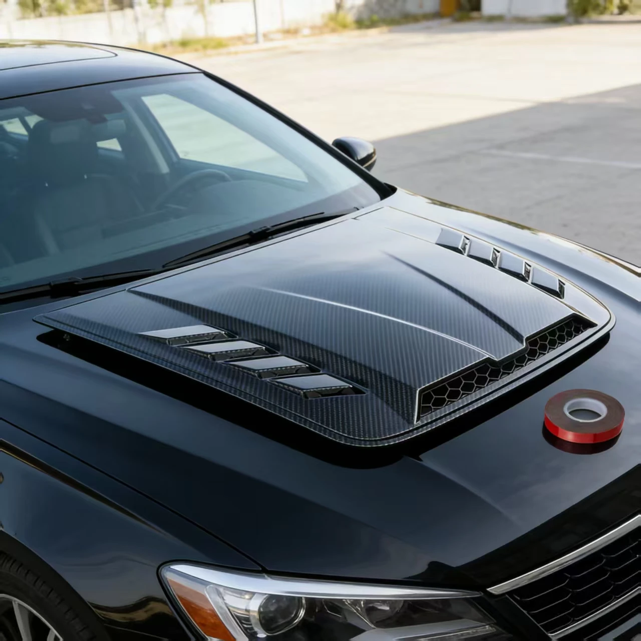1pc Universal Black ABS Plastic Car Hood Vent Cover With Simulated Airflow No Drilling Adhesive Hood Cover Exterior Accessories