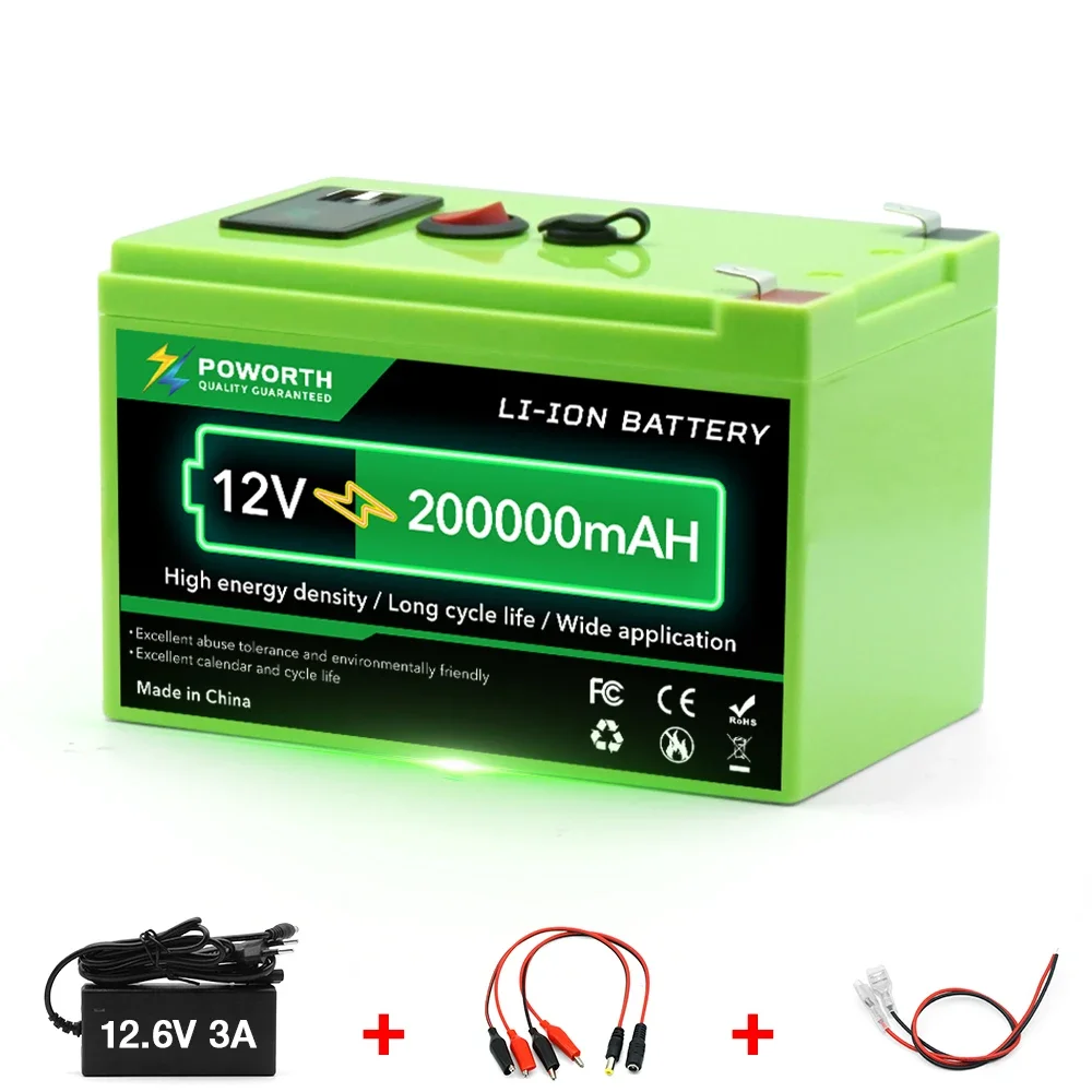 Batterie au Lithium 12V 200Ah, Assurance qualité BMS intégrée à Cycle profond LiFePO4 pour l'énergie solaire️, détecteur de poisson, camping-car, roues électriques