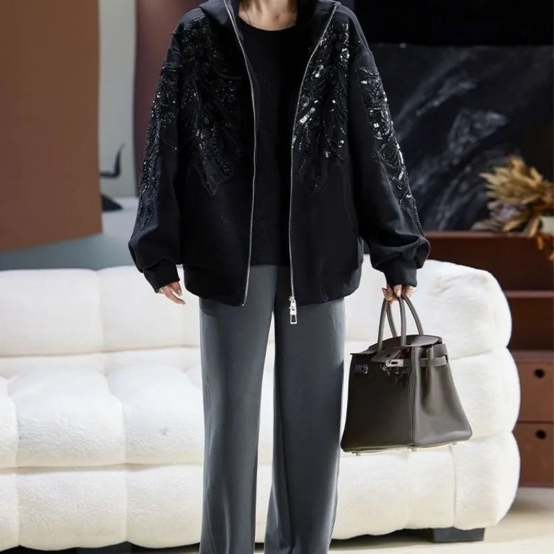 مطرز معطف مقنع الربيع فضفاض أعلى جديد النمط الأجنبي كبير الحجم الملابس النسائية شارع العليا مريحة سترة الموضة غير رسمية