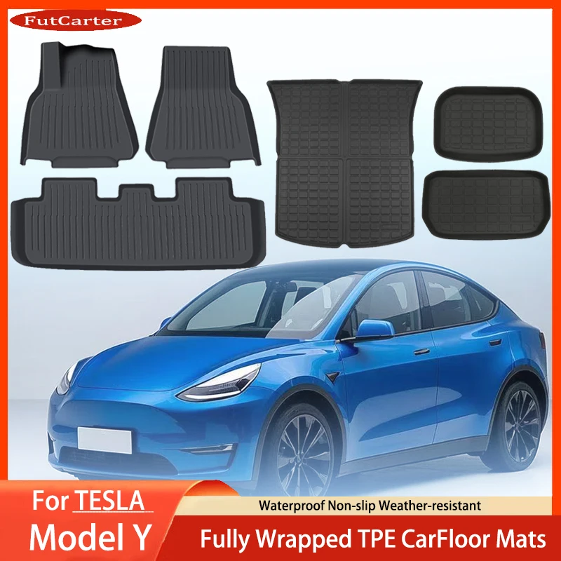 

For Tesla Model Y 2021-2024 Floor Mat Left and Right Hand Drive TPE Carpet Waterproof Weather-resistant Foot Pads Mats