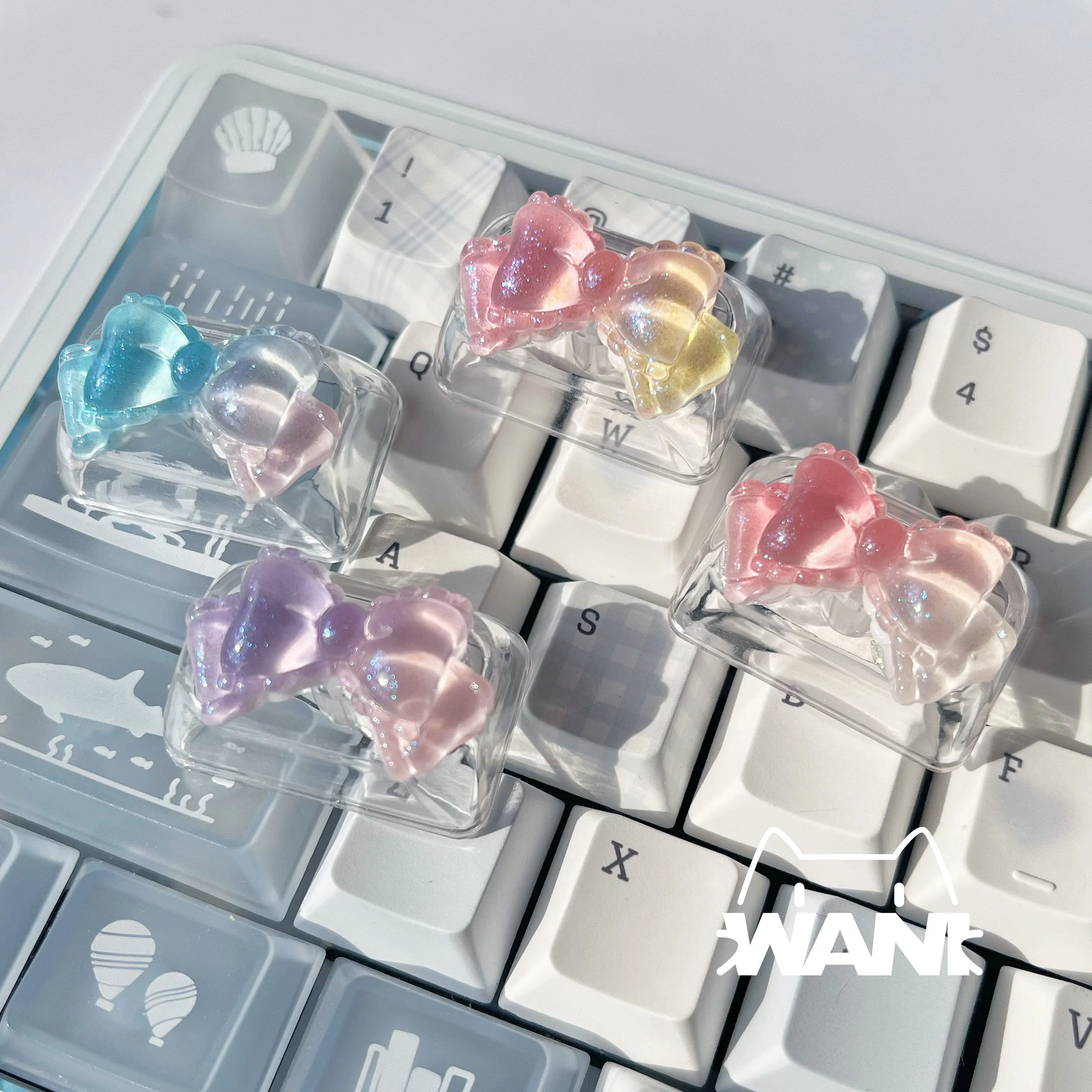 

Кейкап TAB 1.5u DIY с милым бантиком, прозрачный, с подсветкой, для механической клавиатуры Cherry MX, RGB-кейкапы, подарок, поштучно