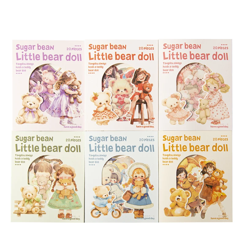 

6 упаковок/лот, серия кукол «конфеты в виде фасоли и маленького медвежонка», милая ретро декоративная наклейка из белой крафт-бумаги