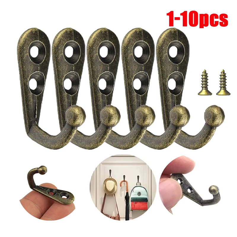 3-10pcs Vintage Hooks Small Antique Wall Hanger Curved Buckle Horn Lock Clasp Hook For Wooden Jewelry Box Furniture Home Decor