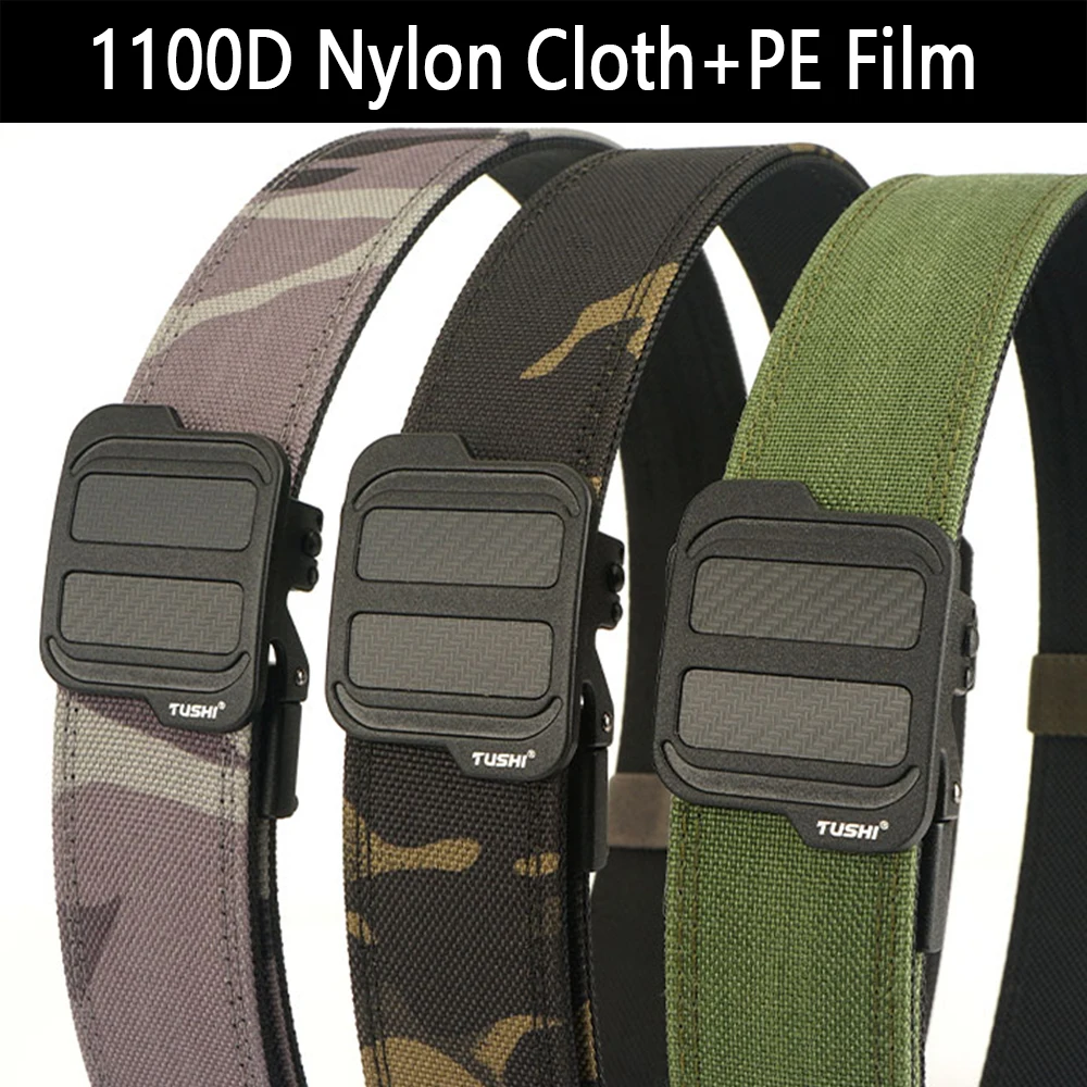 TUSHI New Metal Automatic Buckle Hard Tactical Belt Double Layer Thickened Military Hanging Gun Belts For Men Outdoor Waistband