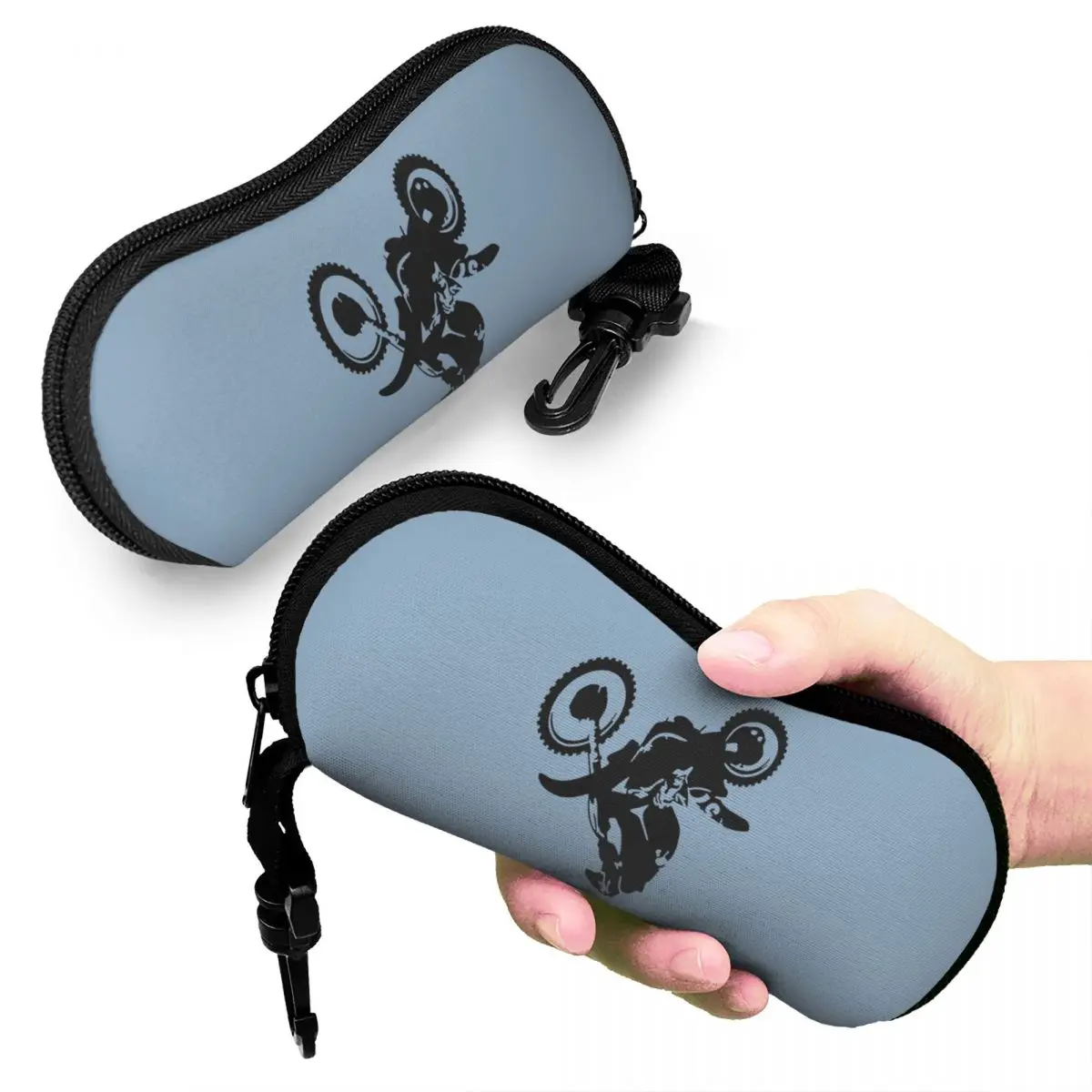 

Moto X Dirt Bike Monotone Vector Art Shell Glasses Case Protector Sunglasses Box Women Men Soft Eyeglasses Bag Pouch