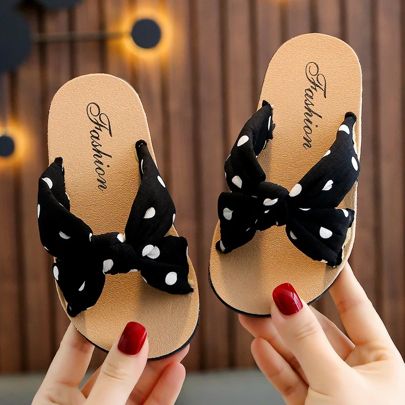Child Slippers Summer Girl Shoes Printed Wave Point Dot Bow Sandals Lndoor Exposed toe Soft Bottom Casual Slippers Kid Sandals