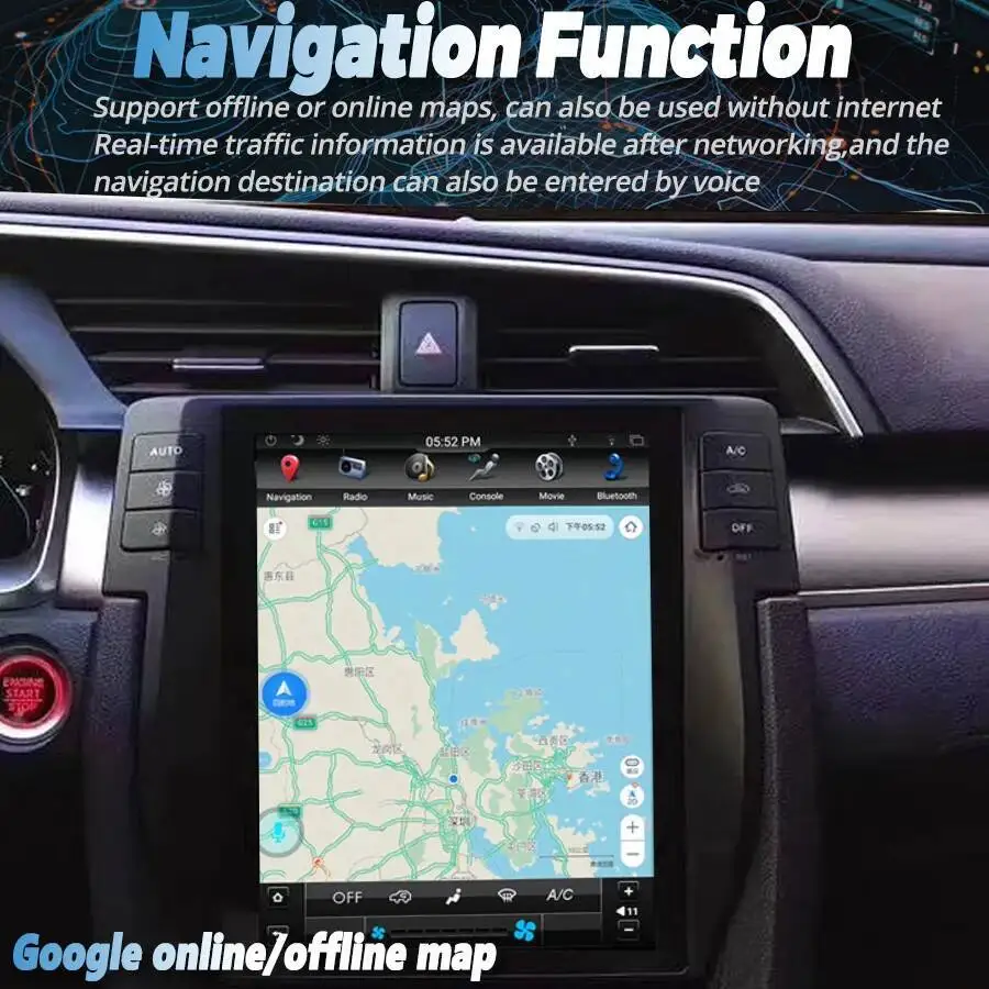 

10,4-дюймовый вертикальный экран DSP 256 ГБ 4G Navi GPS Carplay для Honda CIVIC 2016-2025 Android 15 BT автомобильный радиоплеер HU Bluetooth стерео