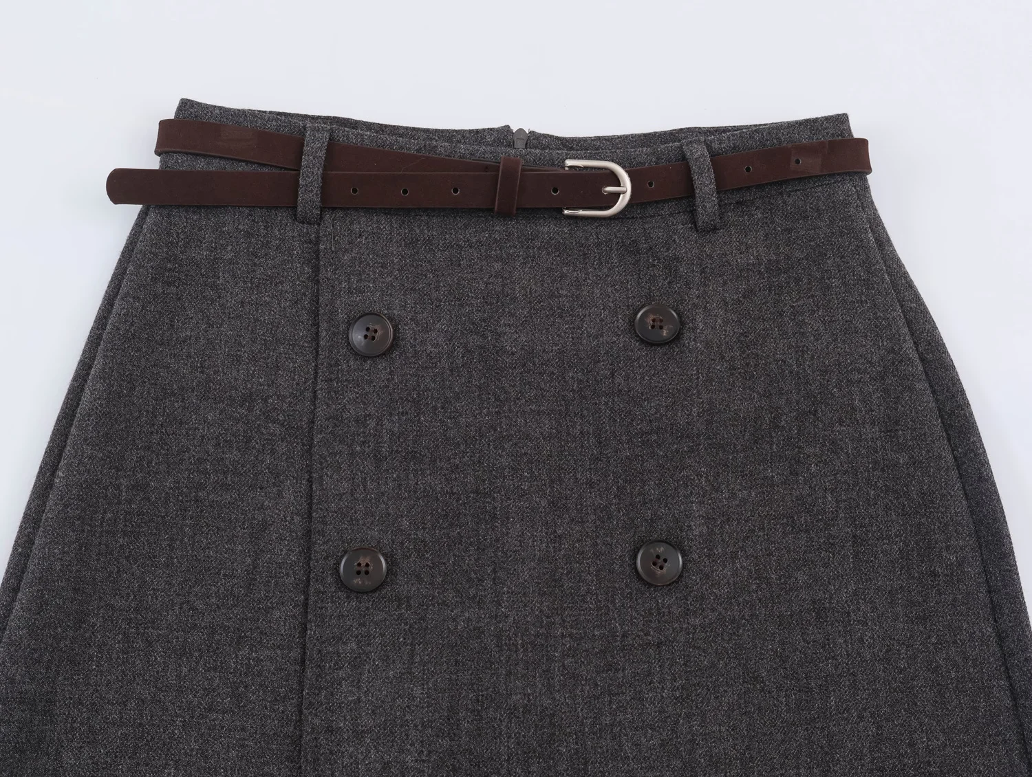 KONDALA Women Fall Elegant Belt Skirt Vintage Commute Double Breasted Half Skirt 2026 Autumn Winter Trendy Soft Tweed Lady Skirt