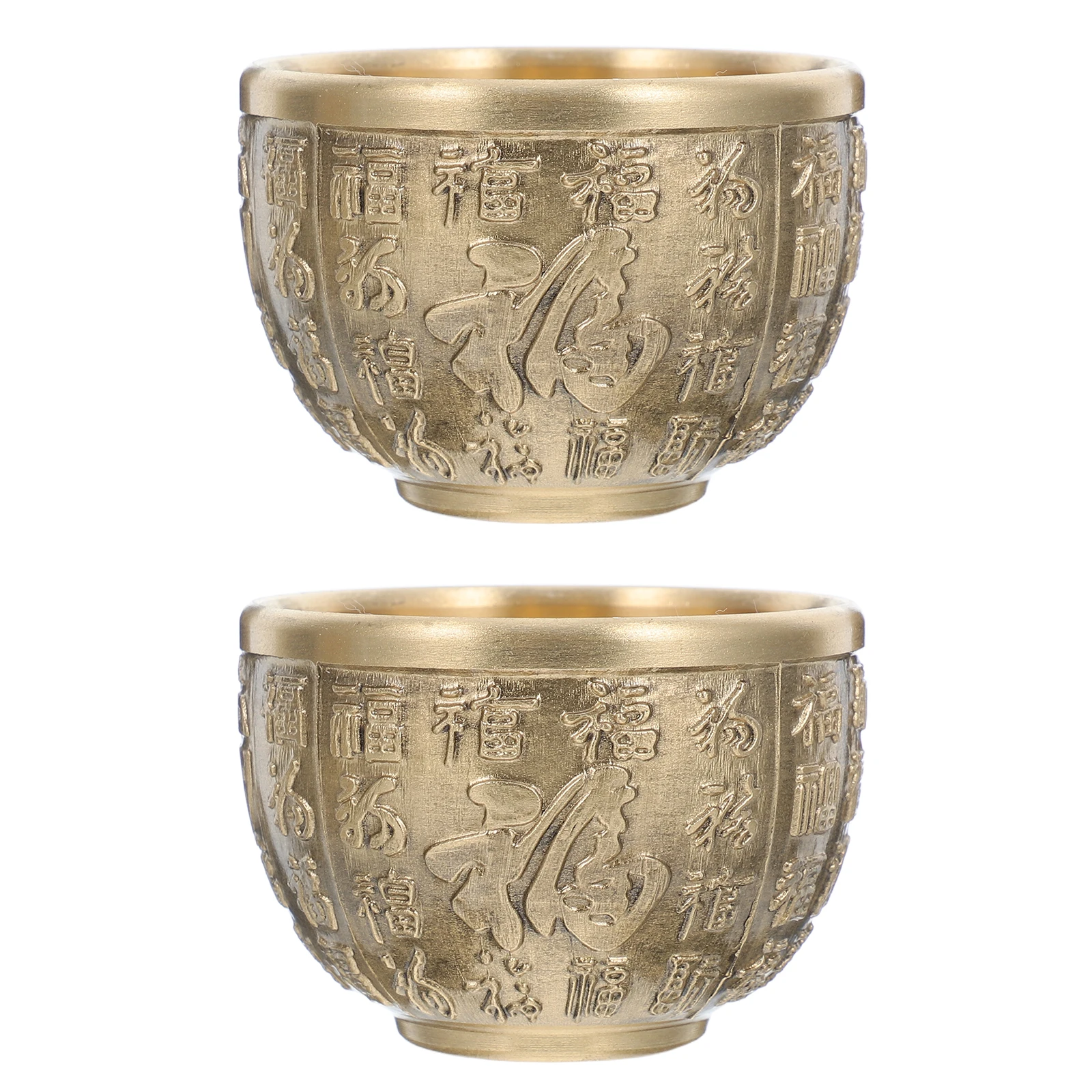 

2pcs Brass Fortune Bowl Decor Treasure Basin Wealth Luck Storage Decorative Figurine