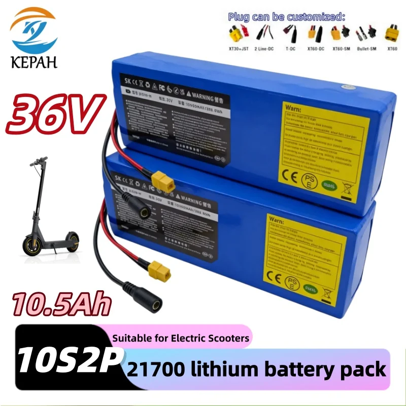 36V 10S2P Durable 21700 Battery｜10.5Ah 5C Rate Replacement for 650W E-Scooter E-Bike