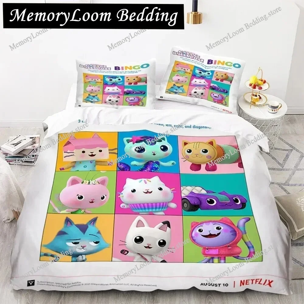 Gabby's Dollhouse Bedding Set Cartoon Pillowcases Quilt Cover For Girl Kids Gift Sing Twin Full Queen Cute Kawaii 3D Duvet Cover
