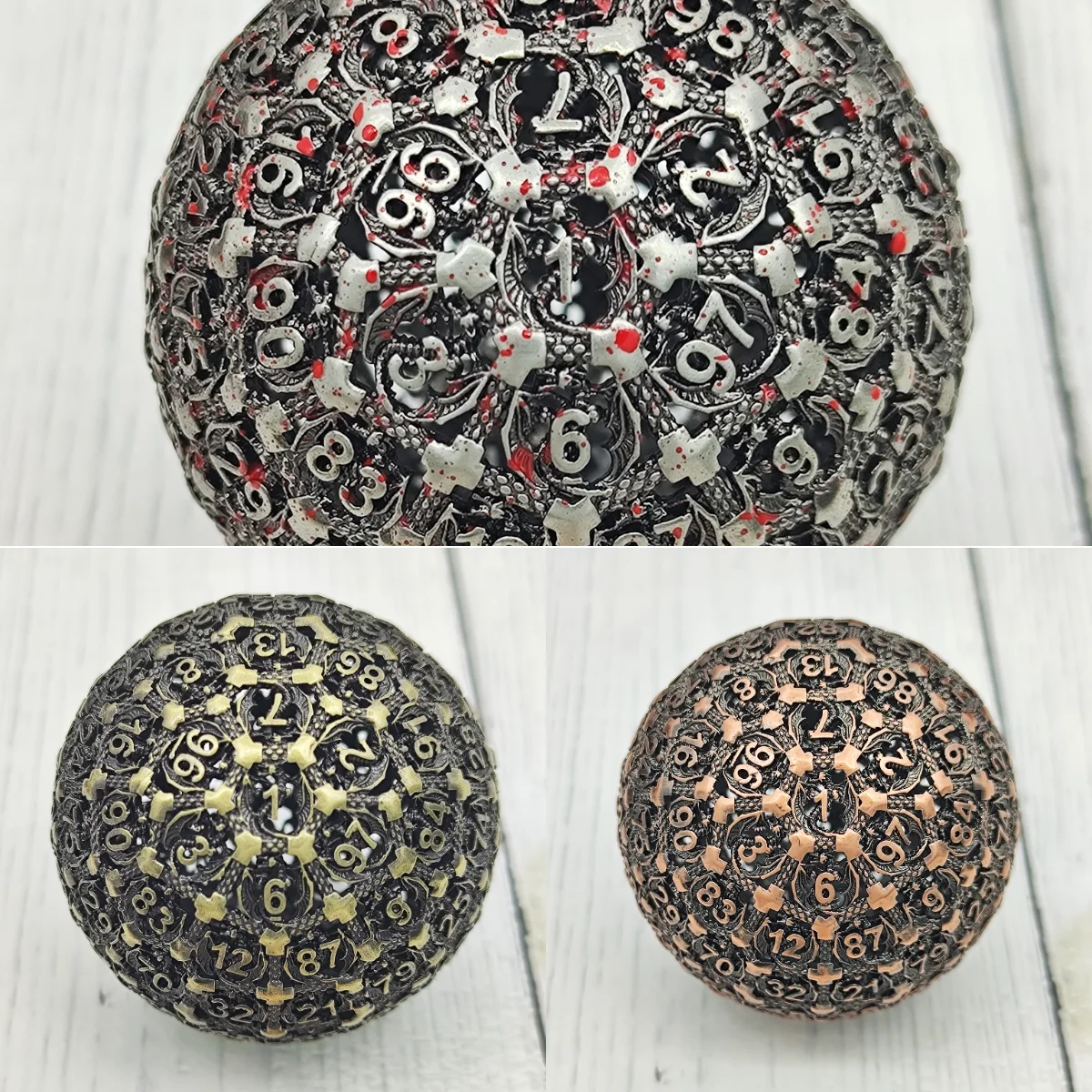 

【D100】Metal Hollow RPG Game Dice Multi-sided Flying Dragon 100-sided Dice D100 Large Metal Hollow Dice (1.78 inches in diameter)