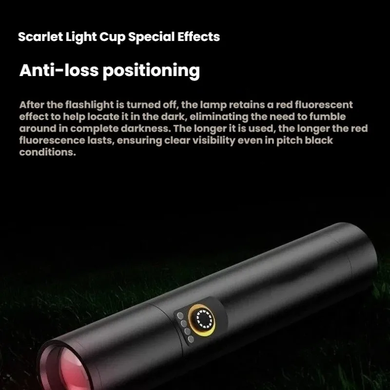 Lanterna LED de Luz Forte com Carregamento Tipo-C, Zoom Telescópico, À Prova D'água, Liga de Alumínio, Portátil para Caminhada Noturna e Atividades ao