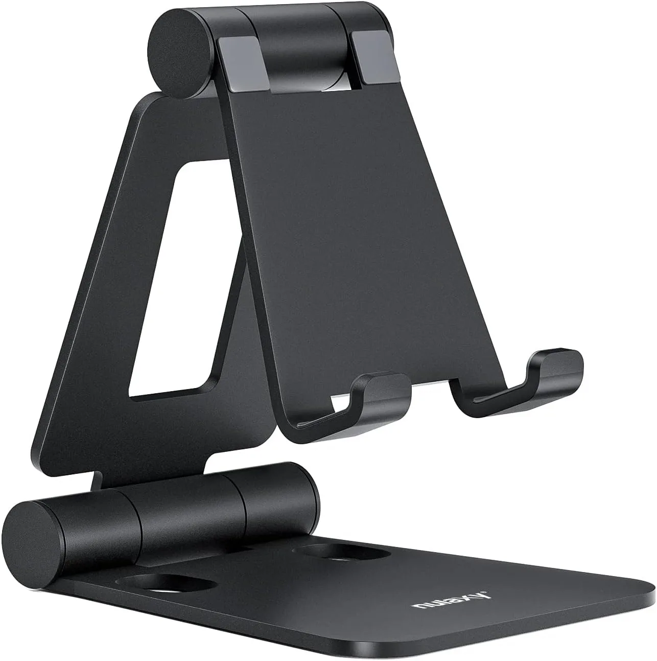 

Alum Dual Folding Cell Phone Stand, Fully Adjustable Foldable Desktop Phone Holder Cradle Dock Compatible with Phone 15 14 13