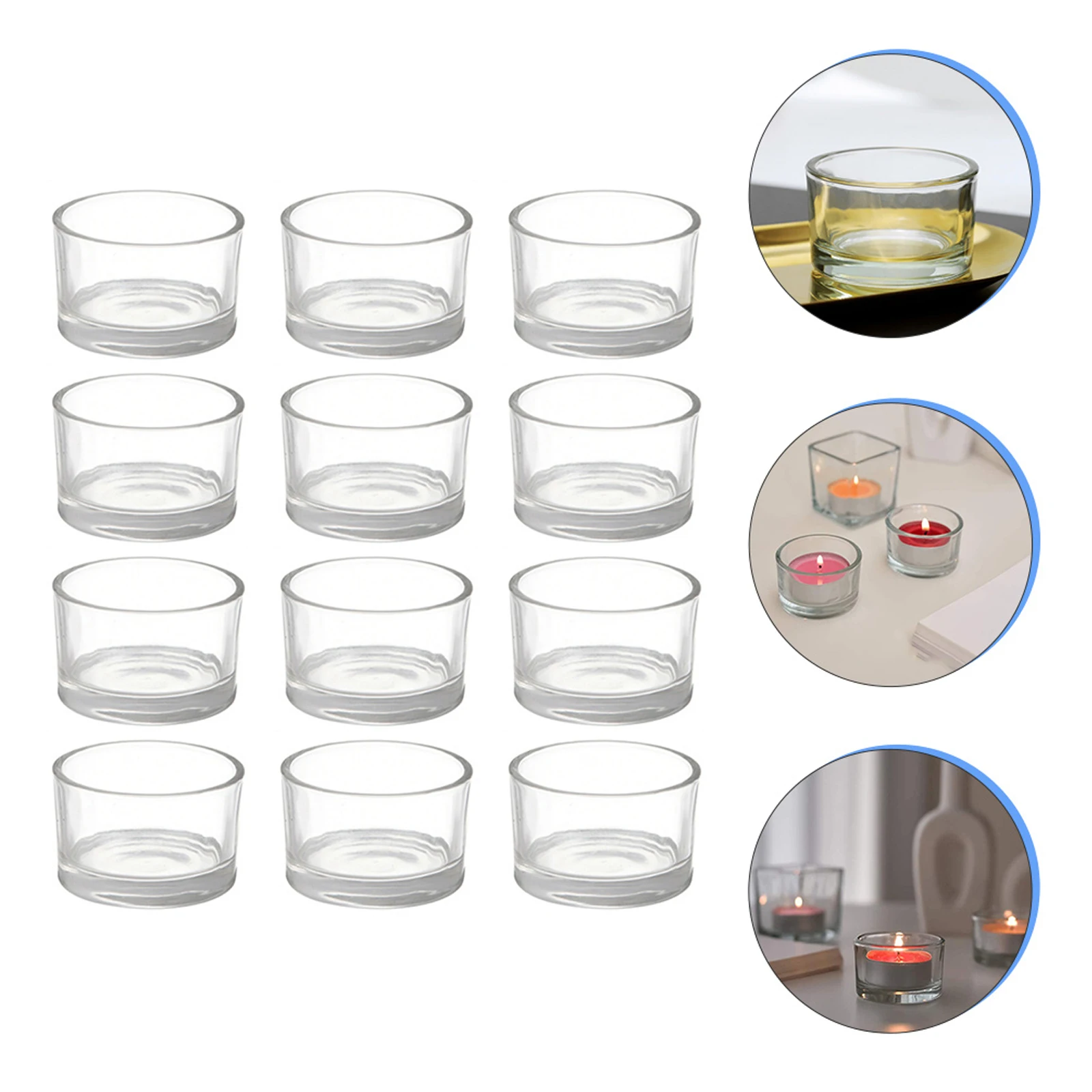 12 قطعة من أكواب Tealight الزجاجية الشفافة لديكور الزفاف، قطعة مركزية للطاولة، حامل شمع بمزاج رومانسي