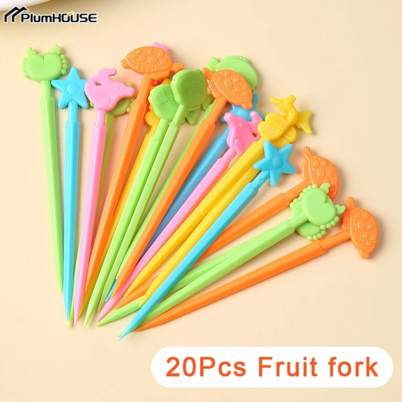 20pcs/set Cute Animals Fruit Forks Kids Snack Dessert Decoration Forks Toothpicks Lunch Salad Decoration Accessories Cake Picks