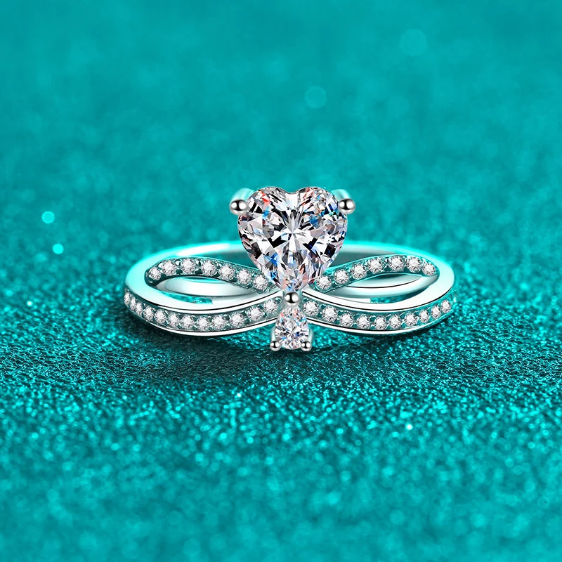 Moissanite Ring  S925 Sterling Silver Beating Heart Moissanite Band, Gold Plated for Women
