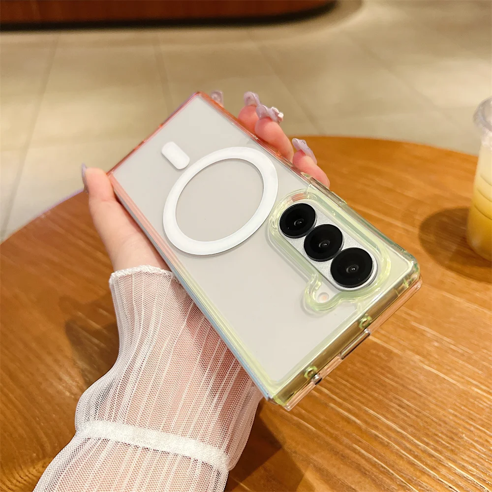 Custodia trasparente sfumata arcobaleno dopamina per Samsung Galaxy Z Fold 7 6 5 4 3 Custodia protettiva per ricarica wireless magnetica antigoccia