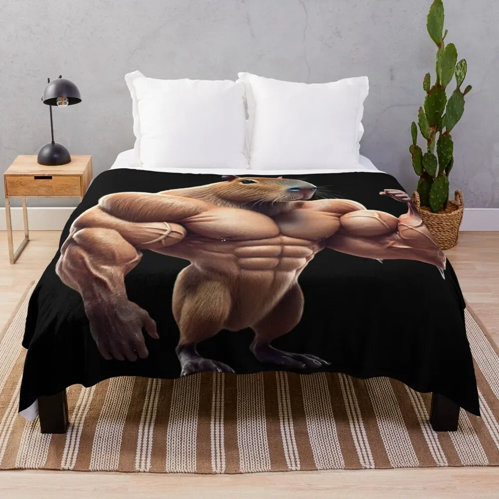

Muscular capybara Throw Blanket Summer Cool Breathable Blanket for Sleeping