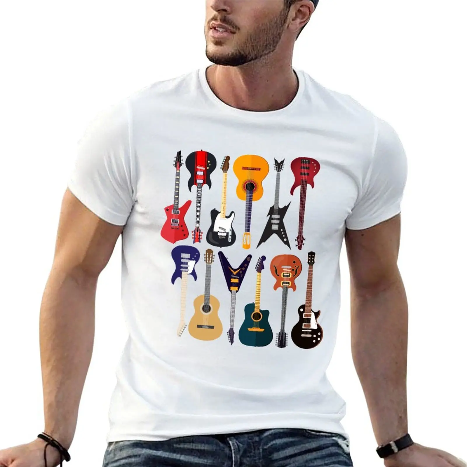 Musician Different Types Of Guitar T-Shirt t shirt man plain cotton t shirt man man tshirt T-shirt