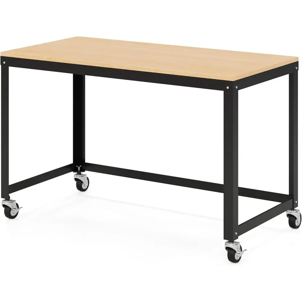 

Contemporary Metal Writing Desk for Home Office, Mobile and Easy Assembly, 48 Wide in Black and Maple Finish