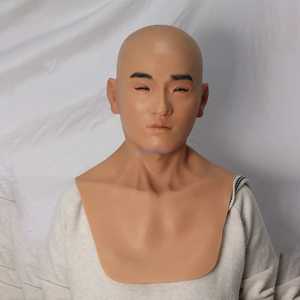 Realistic Man Face Silicone Teenager Male Head Mask  Man Crossdress Cosplay Wedding Party Halloween Tricky Props Headwear Gear
