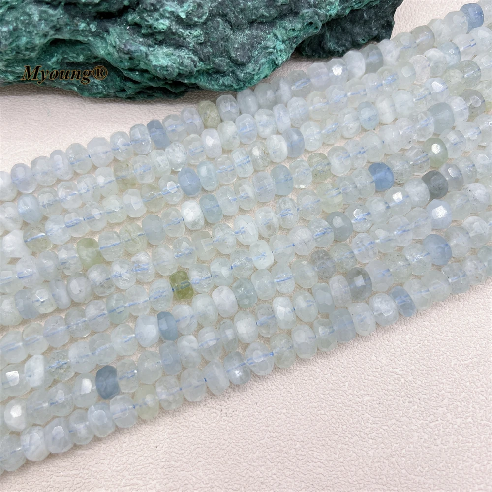 Faceted Natural Brazil Aquamarines Rondelle Beads,5x8-9MM Stone Wheel Nugget Beads For DIY Jewelry Making MY230502