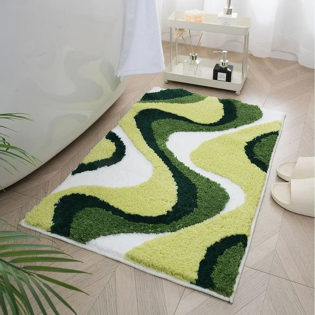 Modern Flocked Bath Mats Bathroom Decorative Area Rug Thickened Microfiber Shower Room Absorbent Foot Mat Doormat Anti-slip