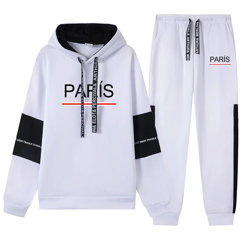 

Новинка, мужская одежда, повседневный комплект с капюшоном и буквенным принтом, спортивный костюм для бега на открытом воздухе, мужская одежда, спортивный костюм на осень и зиму