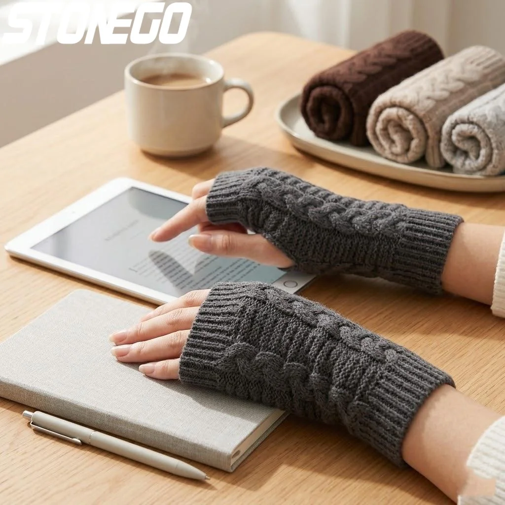 Unisex Cycling Arm Warmers Fingerless Knitted Gloves Long Mitts for Men Women Available in 6 Colors