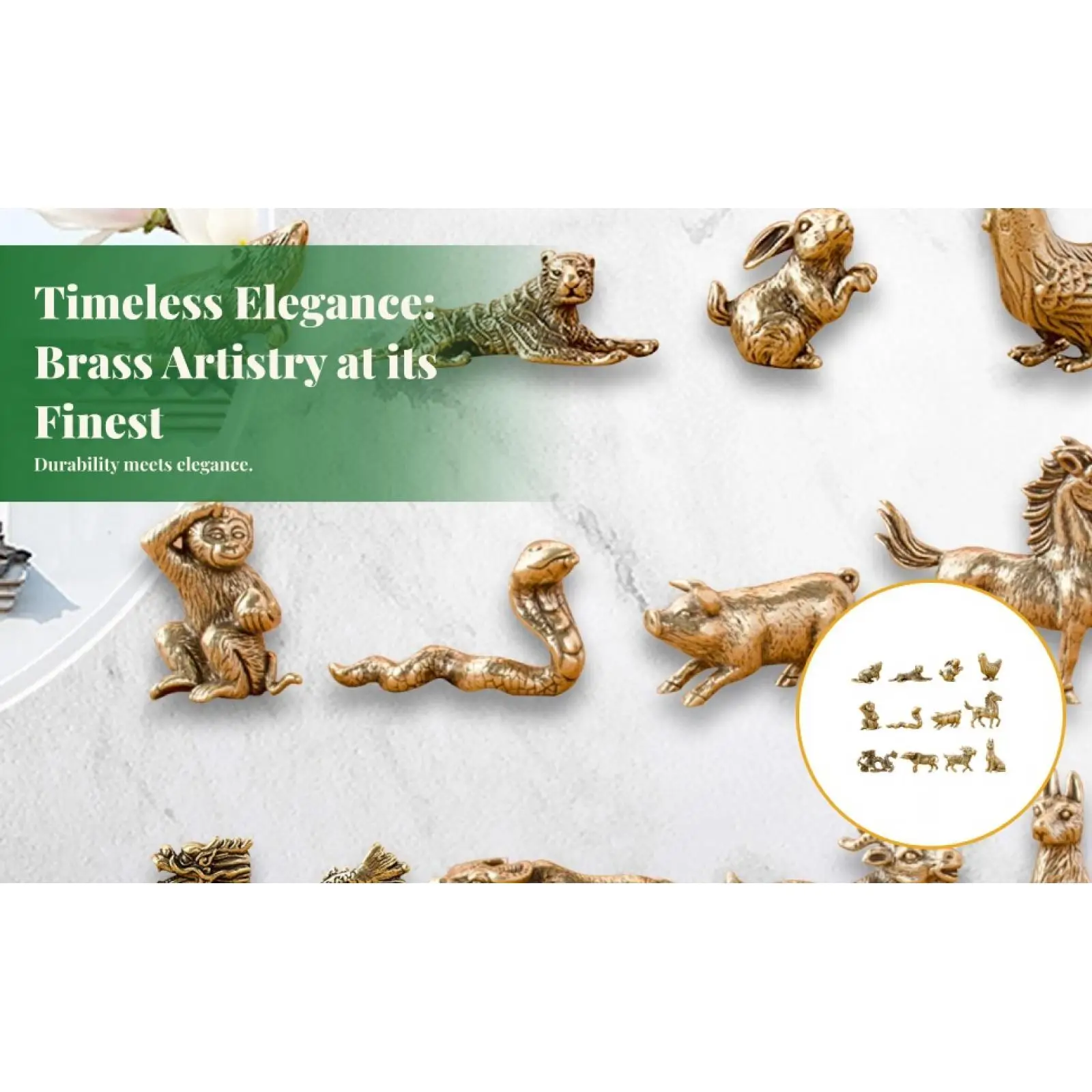 12x Brass Figurine Vintage Collectibles Chinese Zodiac Set Animal Statue for Office Book Shelf Bookcase Desktop Living Room