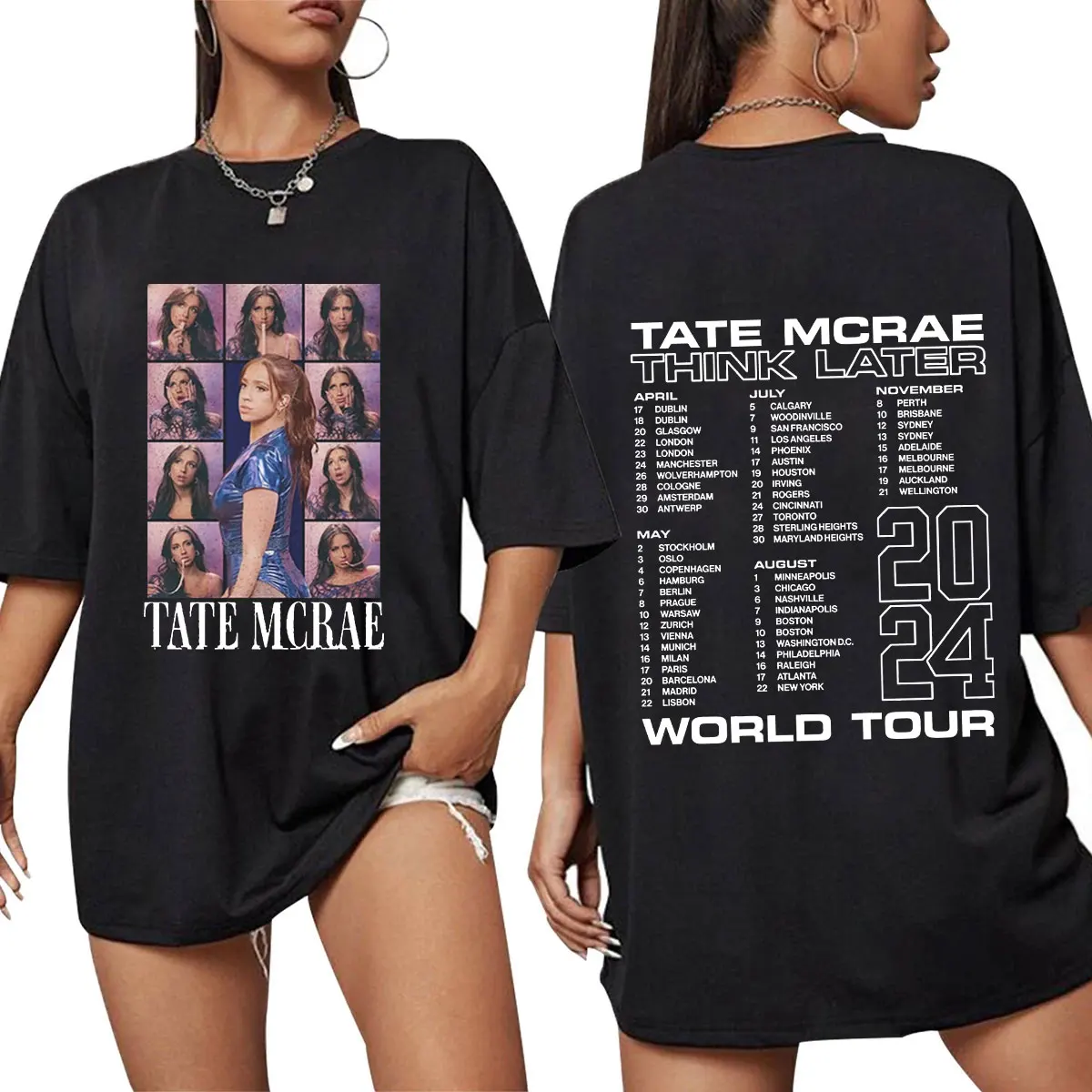 Tate Mcrae The Think Later World Tour 2024 T shirts Men Women Clothing Fashion Vintage T-shirts 100% Cotton Short Sleeve T-shirt