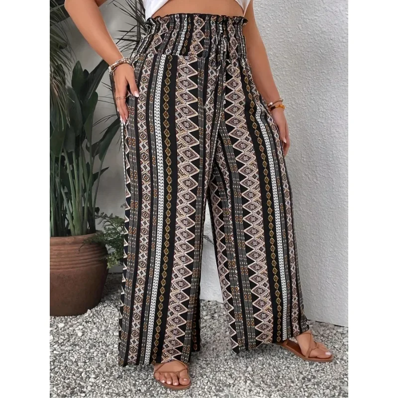 

Plus Size Women's Fashionable Full Body Printed Wide Leg Pants