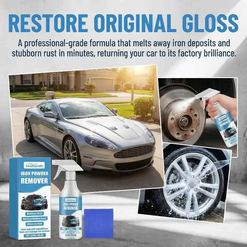 Professional Car Iron Powder Remover Spray Rust Preventing Cleaning Agent for Paint Wheels Deep Cleansing Auto Restoration