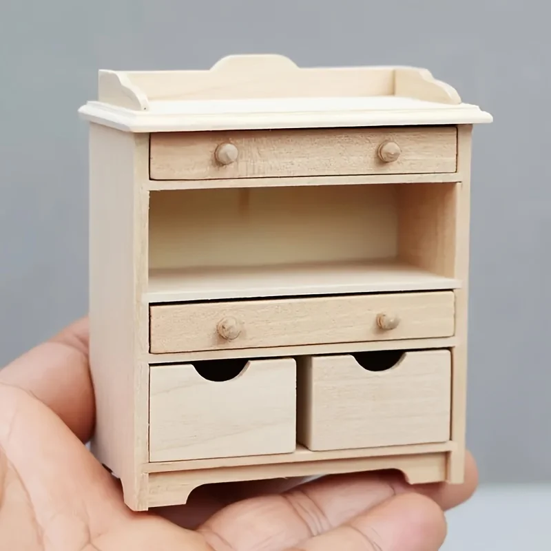 

1pc 1:12 Scale Dollhouse Miniature Wooden Cabinet Model Playhouse Furniture Living Room Bedroom Mini Storage Cabinet Ornament